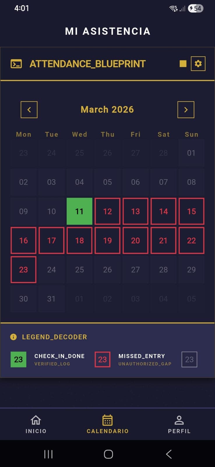 calendar grid visualization for a workout app showing consistency streaks and intensity heatmaps